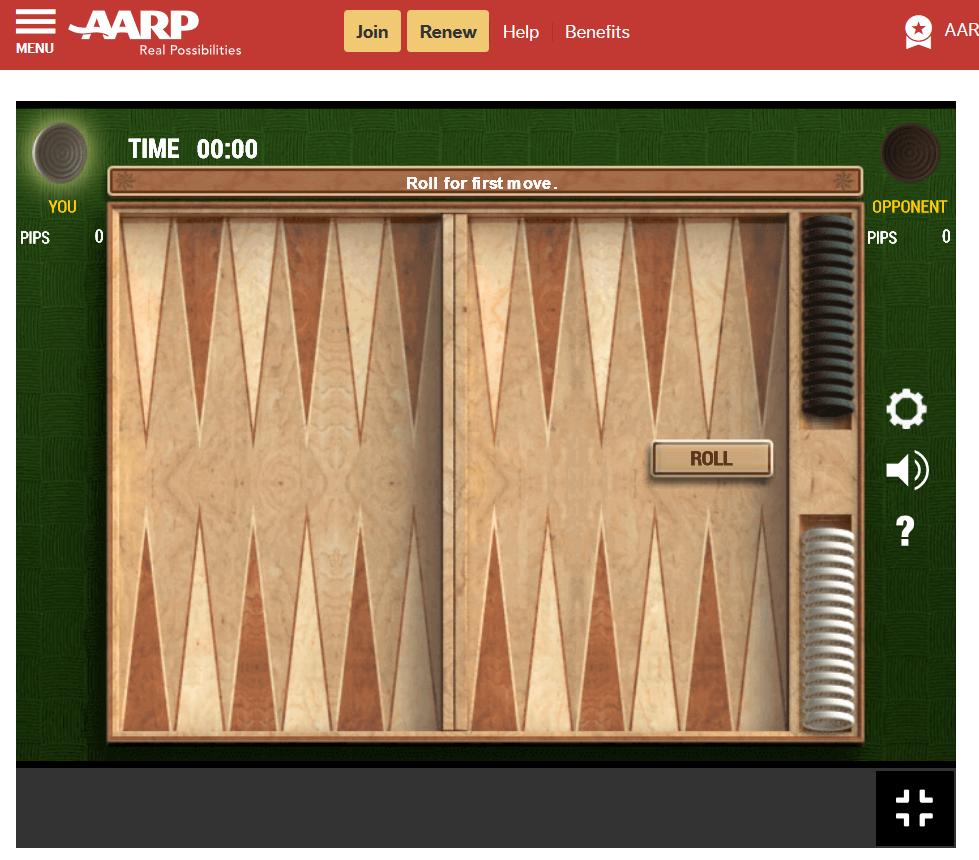 aarp backgammon screenshot